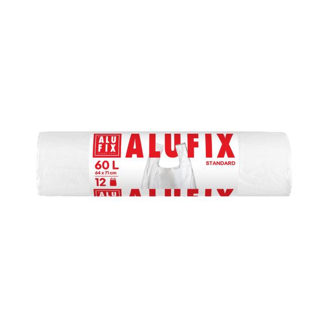 Alufix Vrecia na odpadky zaväzovacie, 60 l / 12 ks, 10mic., 64 x 71+16cm, biele, HDPE