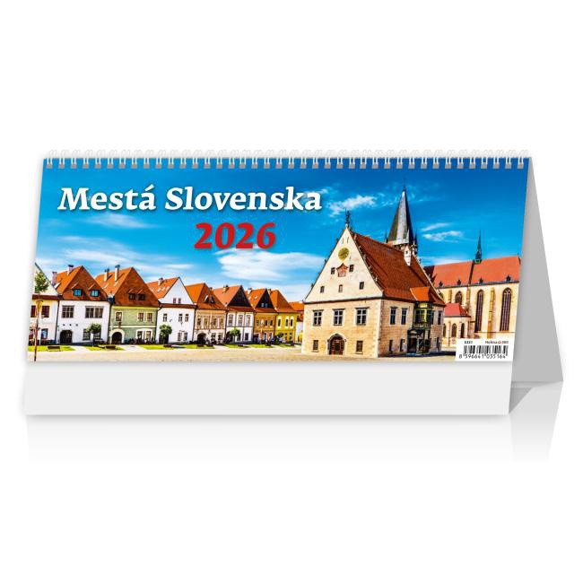helma Stolový kalendár riadkový 32,1x13,4 cm - Mestá Slovenska 2026